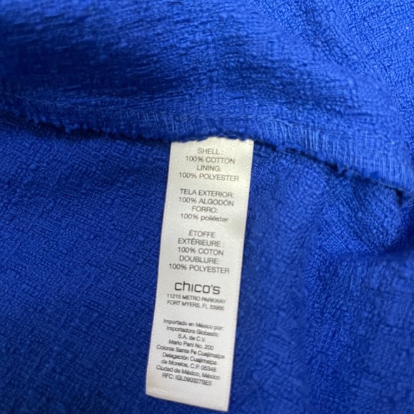Chico's Jacket Size 3 Large 16/18 Blue Buttoned Front Raw Fringed Edge - Picture 5 of 7